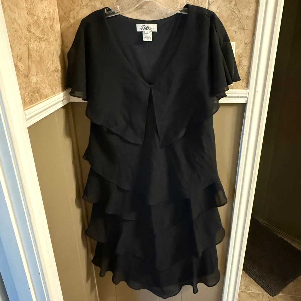Patra Black Tiered Ruffle Chiffon Dress Party Cocktail Formal Event Size‎ 12